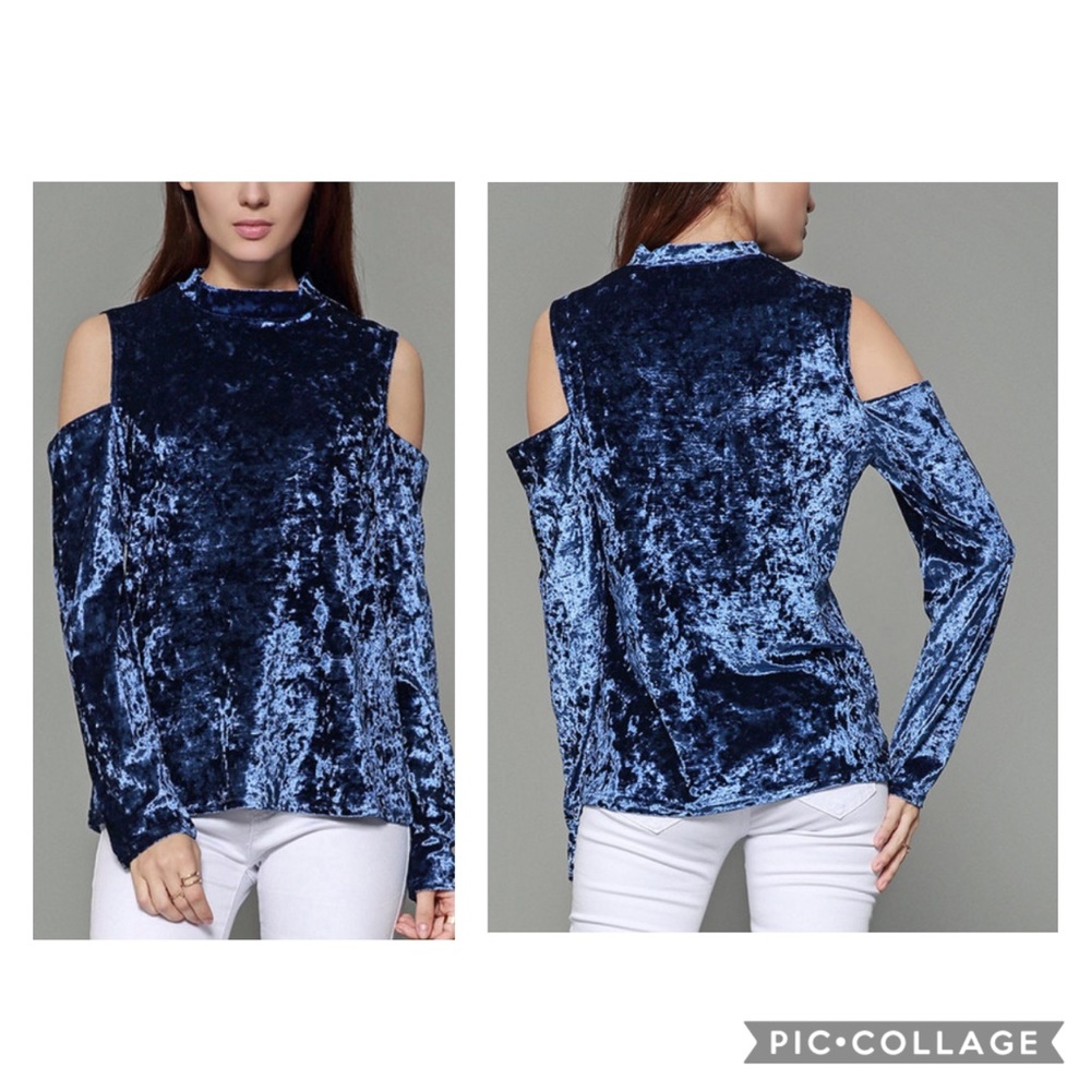 Jimeihui Blue Crushed Velvet Cold Shoulder…
